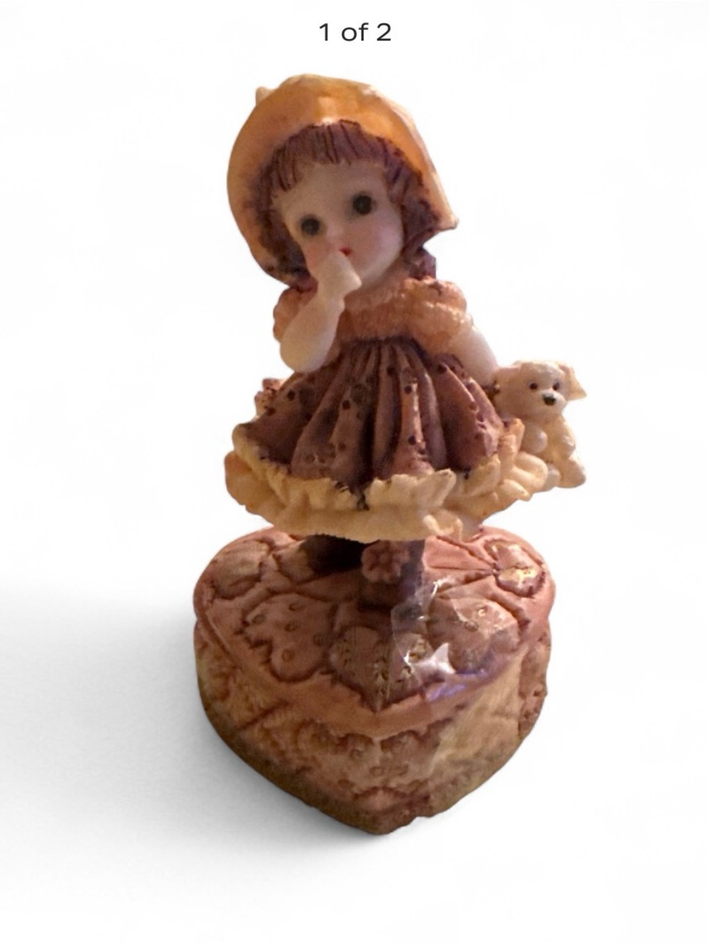 Charming girl figurine trinket box brown & cream